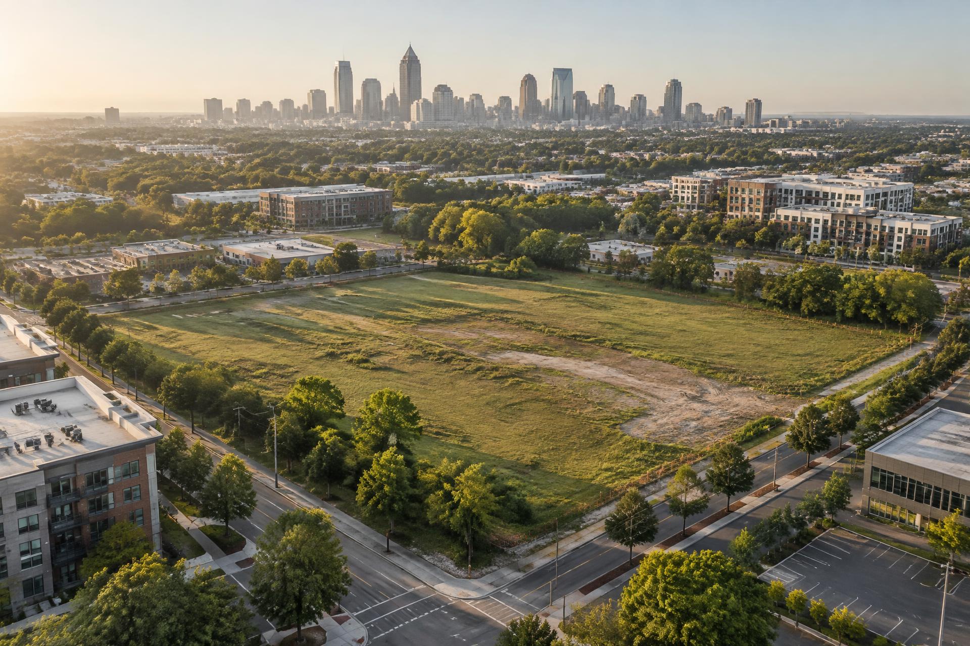 Aerial view of underutilized land in a growing market